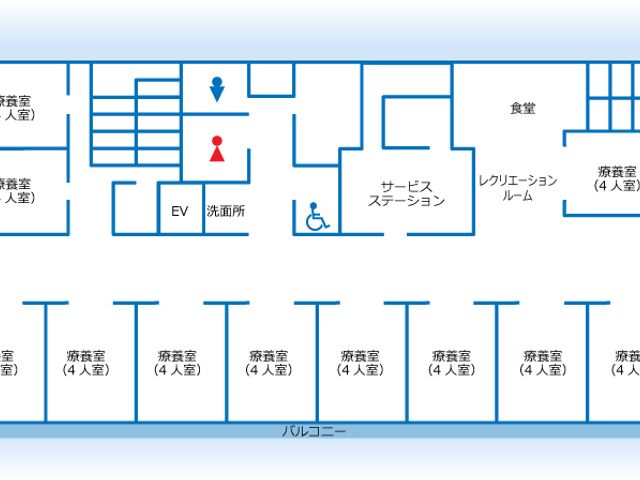 施設の間取り図 内観 職場環境を把握しやすい間取り図です。各エリアが明確に分かれており働きやすいです。