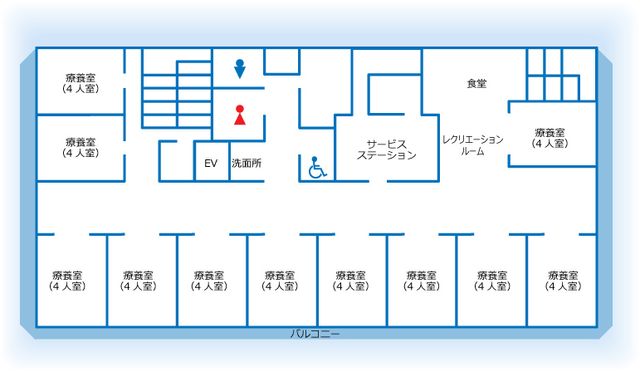 施設の間取り図 内観 職場環境を把握しやすい間取り図です。各エリアが明確に分かれており働きやすいです。