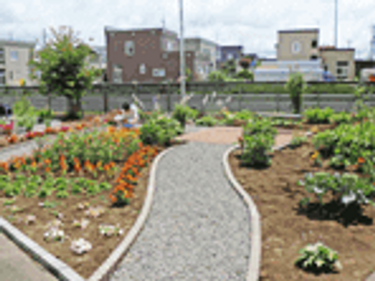 花が咲く小道の庭