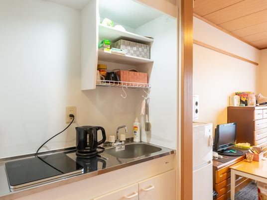 簡易キッチンと机の部屋