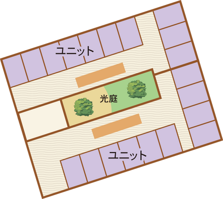 光が降り注ぐ中庭