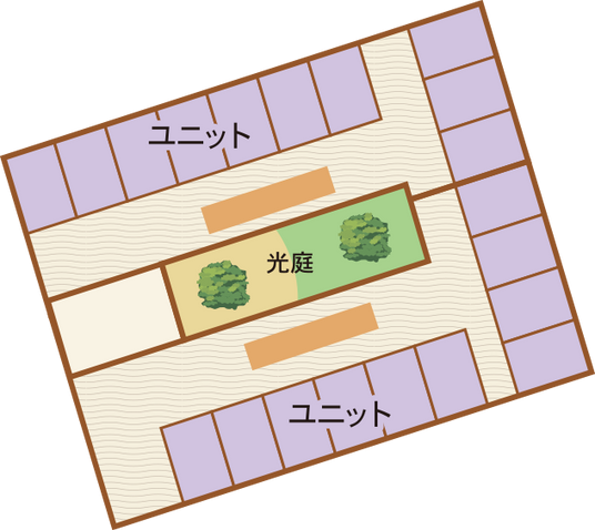 光が降り注ぐ中庭