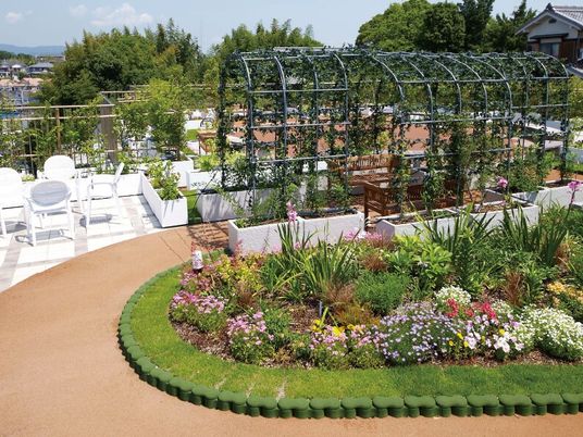 花壇のある屋上庭園  