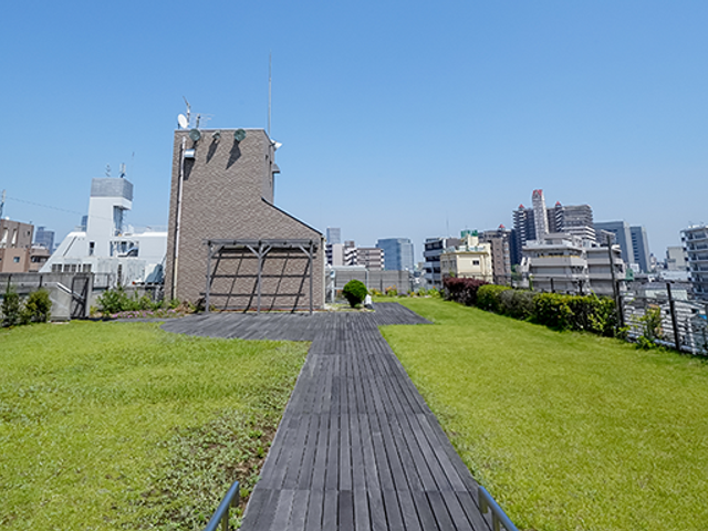 広がる緑の屋上庭園 庭 広々とした緑が広がる屋上庭園です。リフレッシュに最適な場所で気分転換ができます。