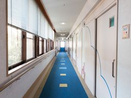 長く明るい廊下の様子