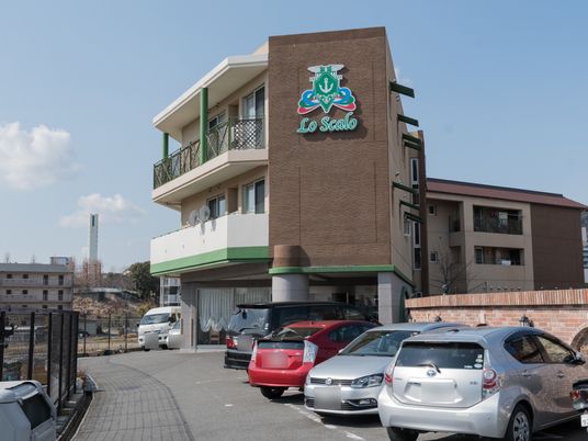 外観の建物と駐車場