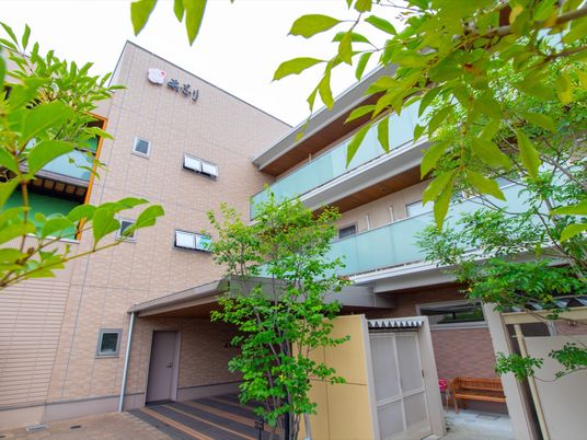 緑に囲まれた建物の外観