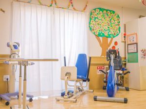 機能訓練用の器具が並ぶ室内  