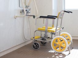 車いすのある清潔な浴室