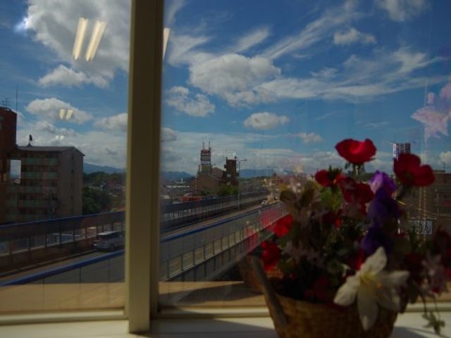 窓辺の花と景色