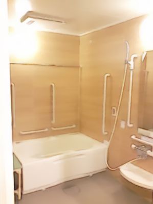 手すり付き清潔な浴室