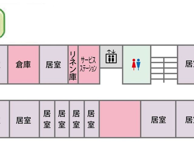 居室配置図の廊下 廊下 5階の配置図です。各居室の位置関係が把握しやすく、スタッフの移動がスムーズになります。