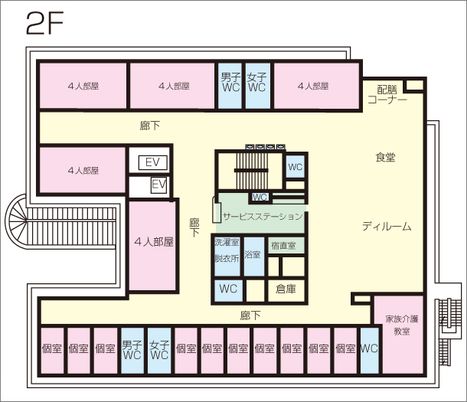 施設の2階間取り図