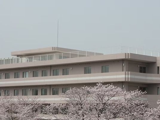 桜と建物外観  