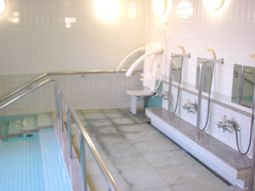 手すり付きの浴室空間