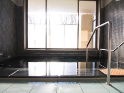 手すり付きの明るい浴室