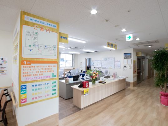 案内掲示とフロントのある空間