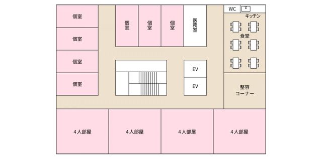 施設内の平面図 内観 シンプルでわかりやすいレイアウトで、動線がスムーズに設計されています。