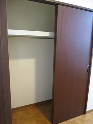 茶色の扉の開いたクローゼット