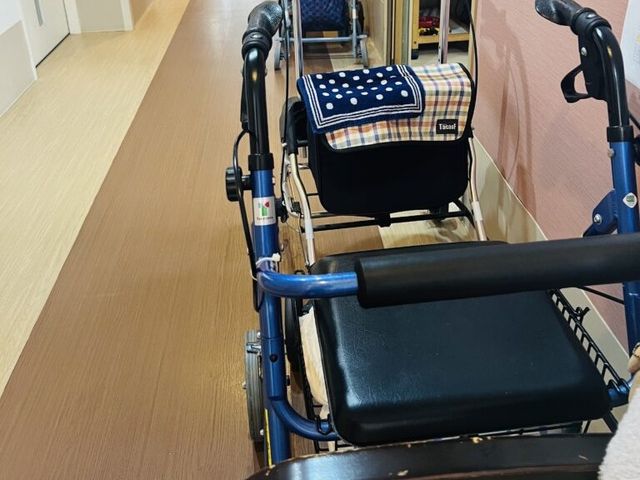 歩行器のある廊下 廊下   手すり付きで広めの廊下です。歩行器が置かれており、移動を支える環境が整っています。