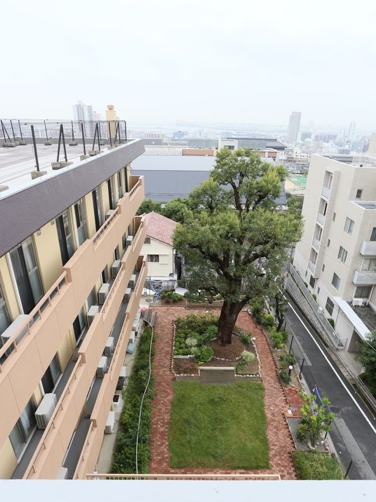 施設外観と中庭景色