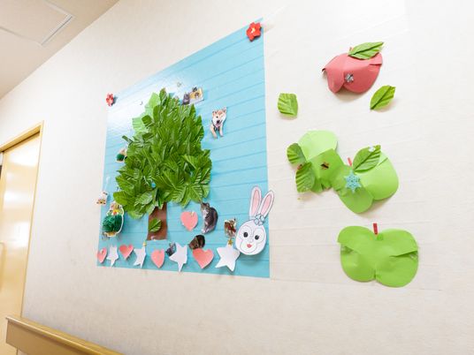 壁に貼られた手作り装飾