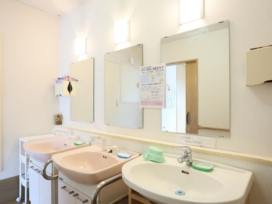 洗面台と鏡のある部屋