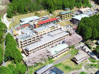 自然に囲まれた建物の外観