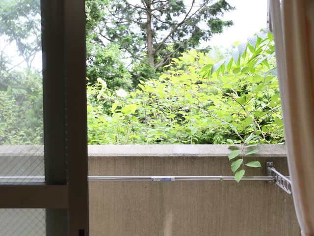 緑溢れる窓の景色 ベランダ 自室からのぞむ緑豊かな自然は、心安らぐ時間を提供してくれます。窓辺での読書やお茶も、格別なひとときになるでしょう。