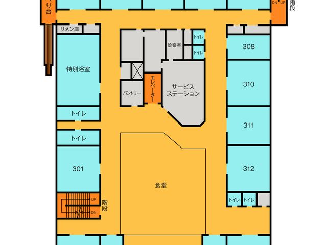 施設内の見取り図 内観 館内のレイアウトが分かりやすい構造です。各部屋へのアクセスがスムーズに設計されています。