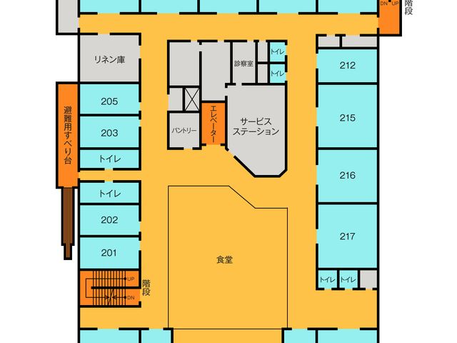 広々とした廊下 廊下 広々とした廊下は、移動がスムーズにできます。車椅子での通行にも適しています。
