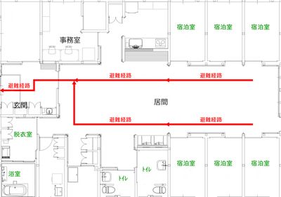避難経路が示された居間