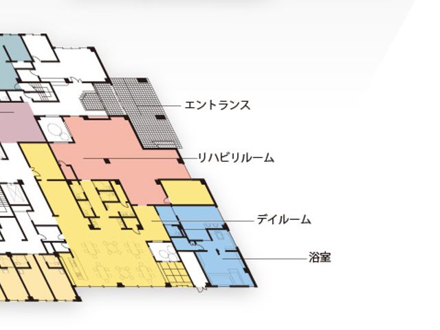 施設の見取り図 内観 各エリアが視覚的に把握できる見取り図です。働く環境を具体的にイメージするのに役立ちます。