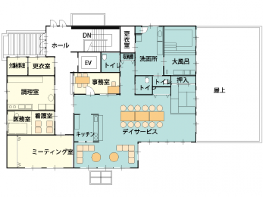 明るいデイサービス室