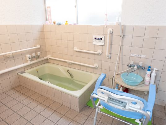 手すり付き洗面所と浴槽
