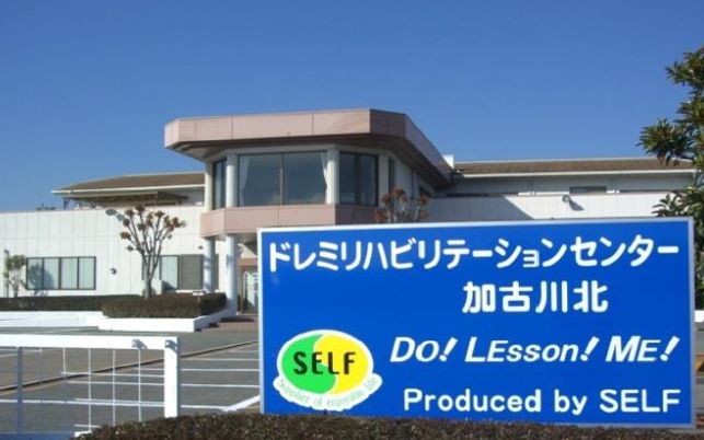 青い看板と建物