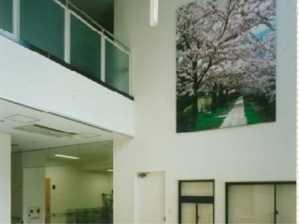 桜の絵と白い廊下