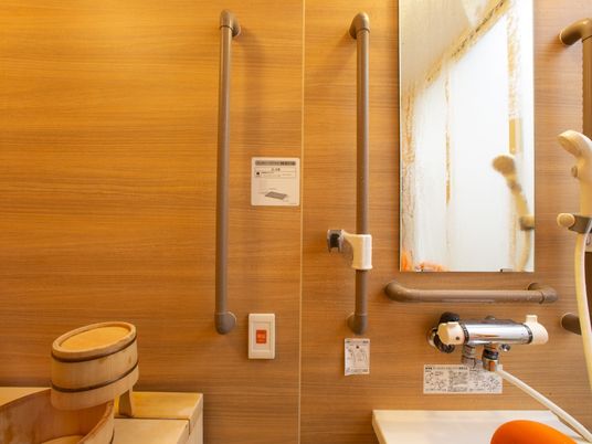 手すり付きの安全な浴室