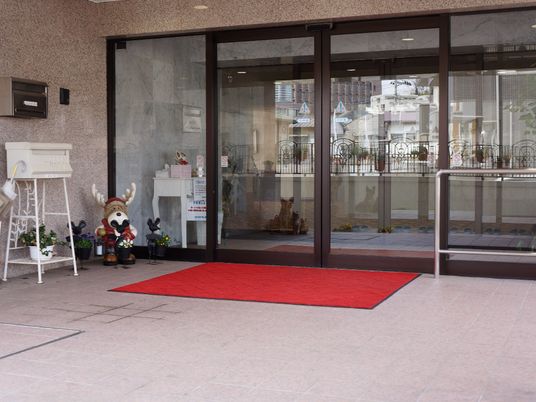 エントランスの装飾と赤いカーペット