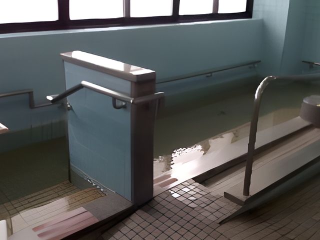 設備が整った浴室 浴室 広々とした浴槽は、手すり付きで安全に入浴が可能です。自然光が差し込む明るい空間。
