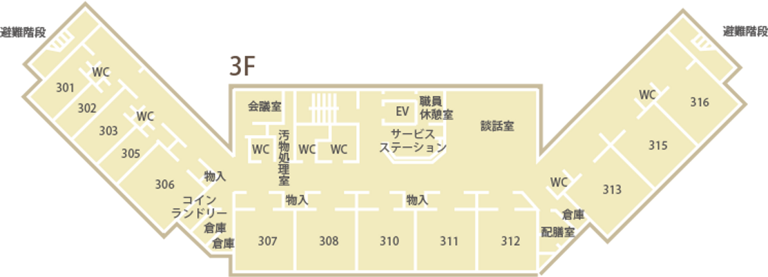 ゆったりとした居室配置図