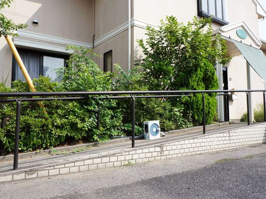 外の植栽とエアコン