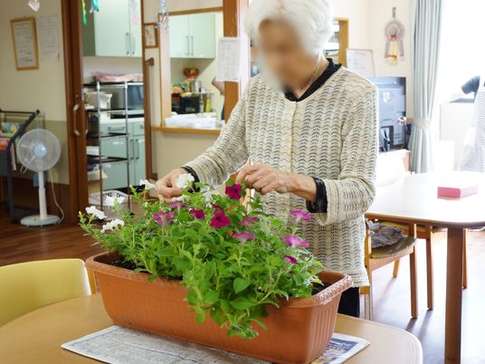 花の手入れをする人