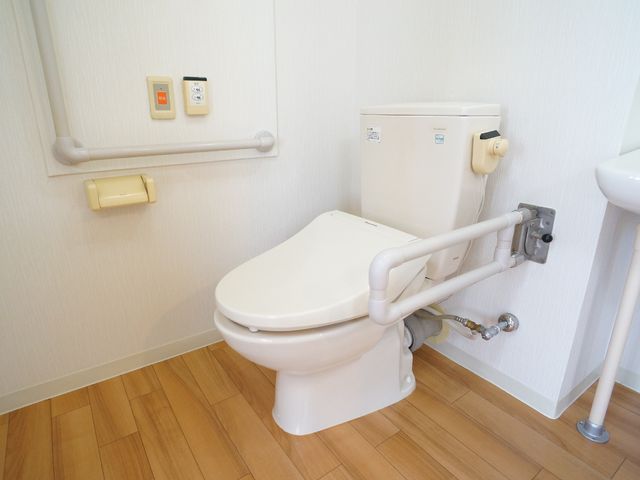 バリアフリー設計のトイレ トイレ 安全性と利便性を追求したトイレ空間です。手すりや広い動線が、すべての方の快適な利用を支援します。