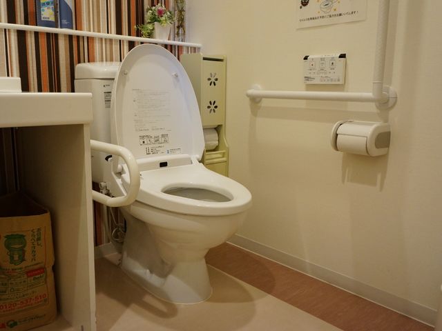 バリアフリー設計のトイレ トイレ 手すり完備で安全なトイレ空間。高齢者の日々の生活をサポートし、安心してご利用いただけます。