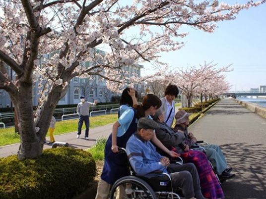 桜の下でのケアサービス活動