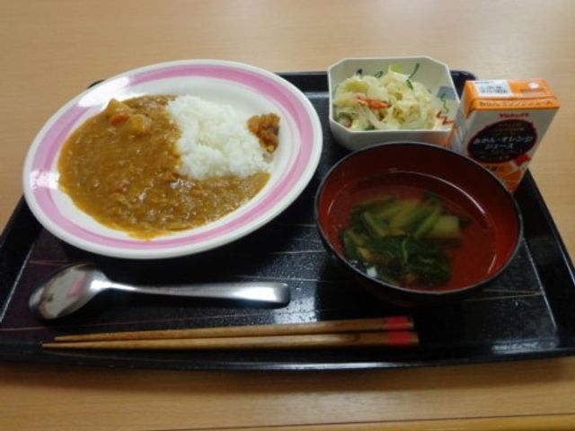バランスの良い食事セット 食事 栄養バランスを考えた美味しい食事を提供しており、毎日の健康をサポートします。カレーライスに小鉢と汁物、飲み物付きで充実しています。