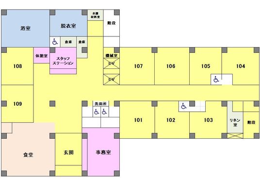 利用者の部屋と廊下の配置