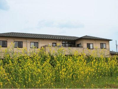 黄色い花が咲く建物外観