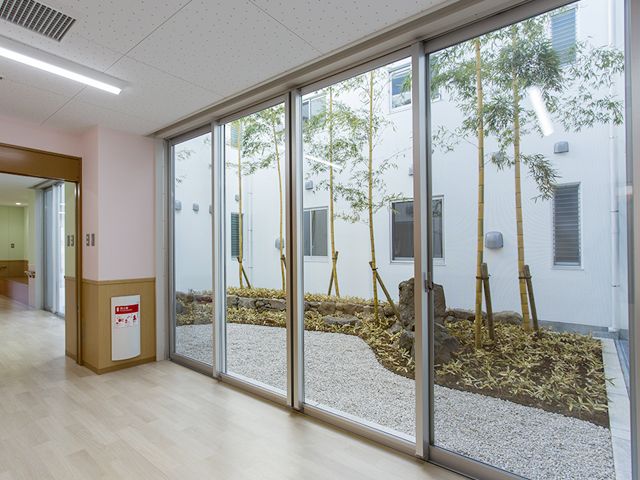 自然を取り入れた中庭 中庭 広々とした窓から自然光がたっぷり入る中庭スペースです。緑が気分を和ませます。